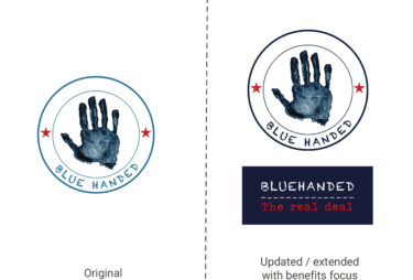 BlueHanded branding, showing before and after delivery of the project